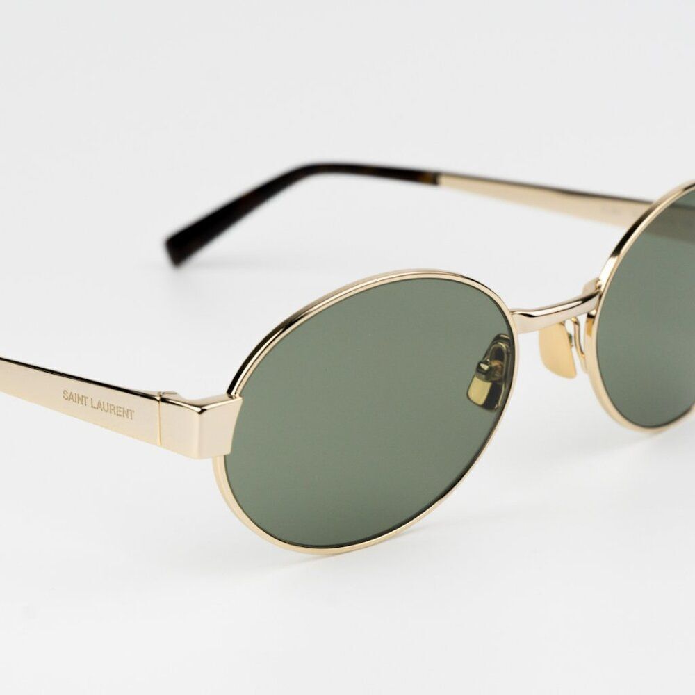 NEW Saint Laurent SL692 003 Gold Green Oval Men Sunglasses - Picture 10 of 15